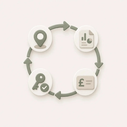 End-to-end buying advisory shown as a circular process from property search to completion