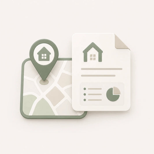 Property reports for home buyers, shown with a house, map and document