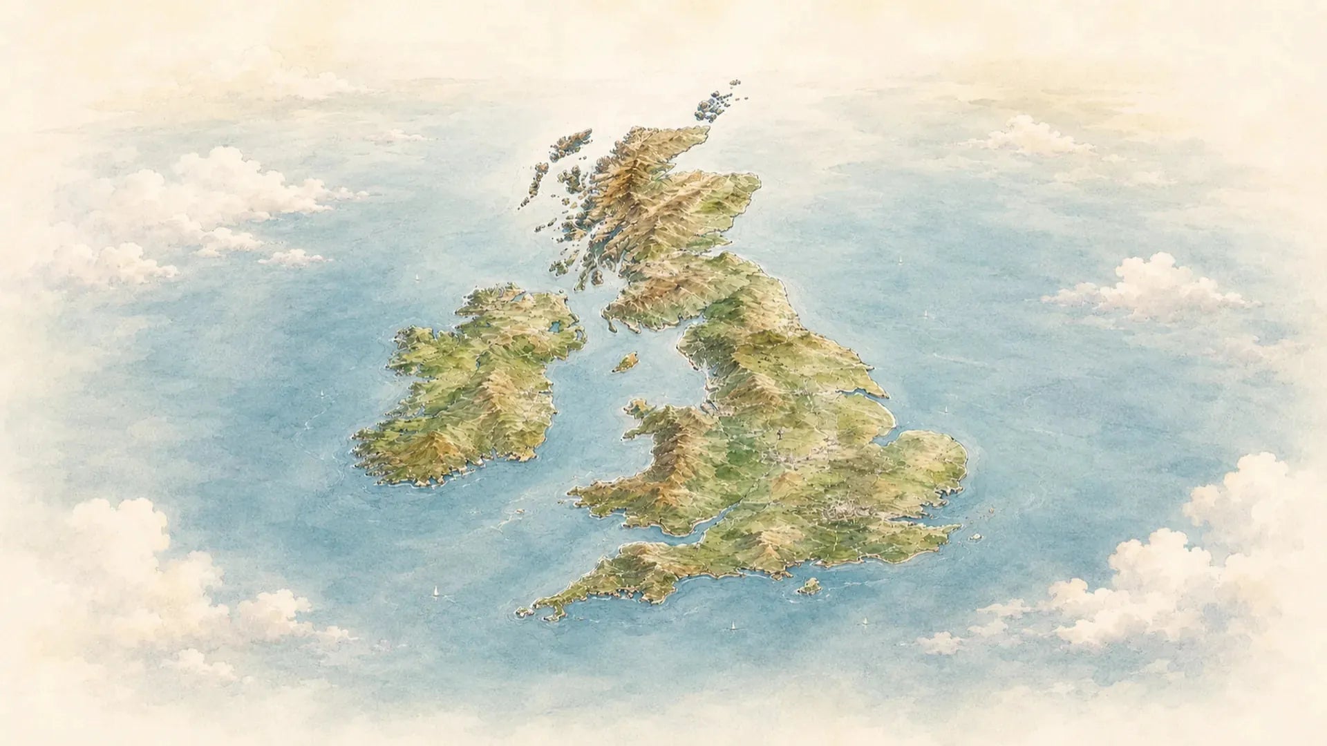 Illustrated topographic map of the United Kingdom for Move Smooth area guides and places to live content